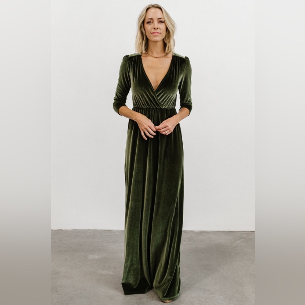 Olive Green, Baltic Born, Sofia Velvet Maxi Dress